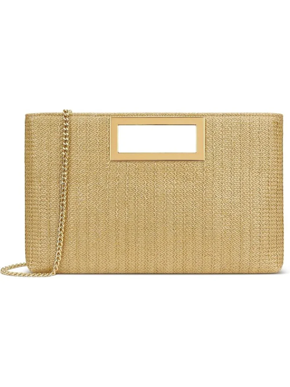 Women's Khaki Clutch Purse Gold Chain Strap Handle Handbag Wedding Evening Bag